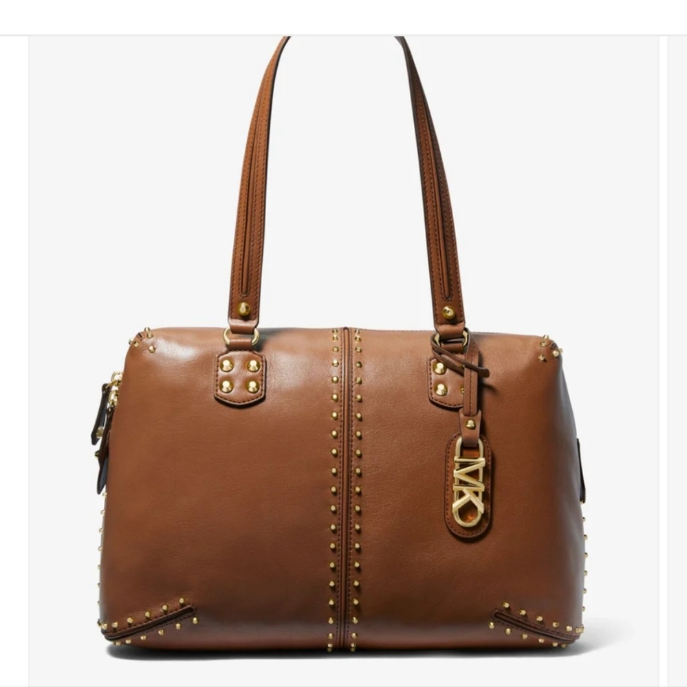 Brown Leather Studded Tote Bag
